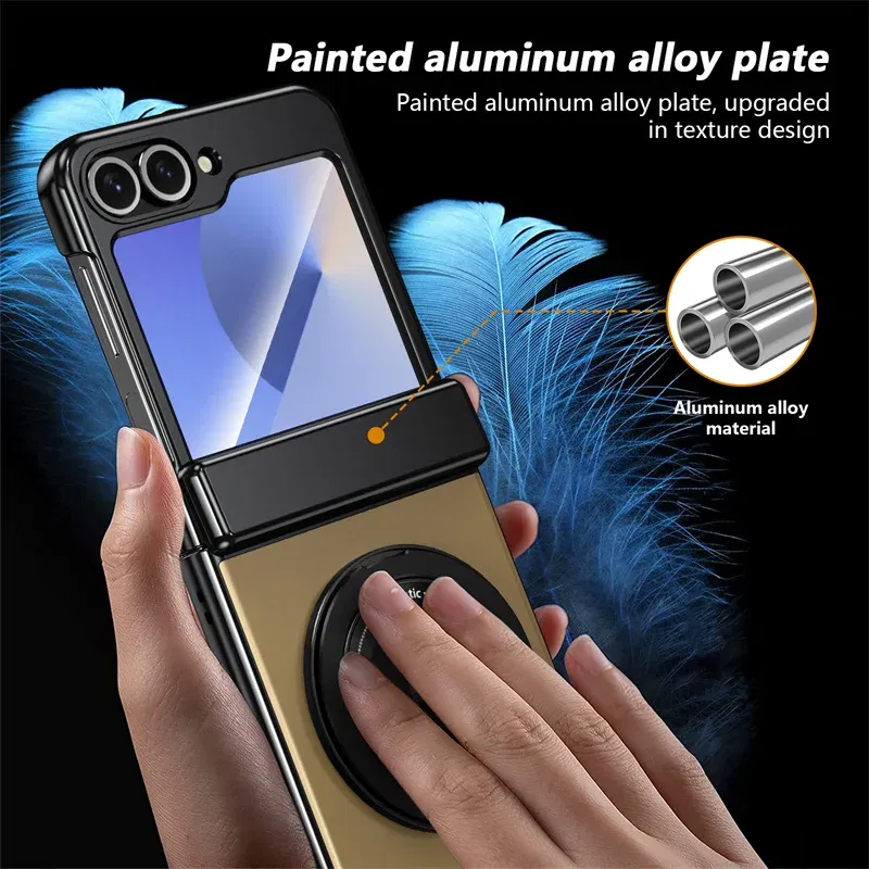 Color: green, Material: Cotton - 360?° Magnetic Rotate Holder Ring Phone Case For Samsung Galaxy Z Flip 6 5 4 Flip6 Flip5 Flip4 Flip3 Hard Shell Protection Cover