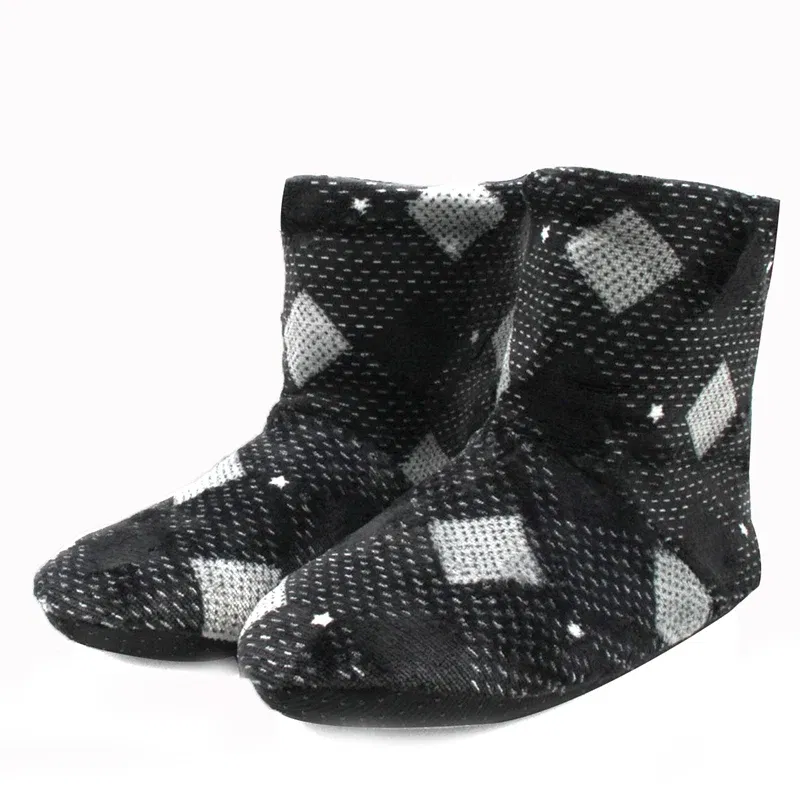 Color: GRAY, Shoe Size: 45 - Mntrern Casual Men Shoes Home Slippers Lattice Soft Plush Male House Slippers Warm Winter New Cotton Slippers Shoes Men Big Size