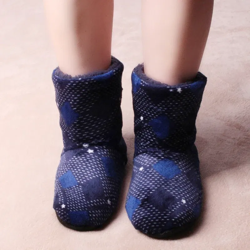Color: GRAY, Shoe Size: 45 - Mntrern Casual Men Shoes Home Slippers Lattice Soft Plush Male House Slippers Warm Winter New Cotton Slippers Shoes Men Big Size