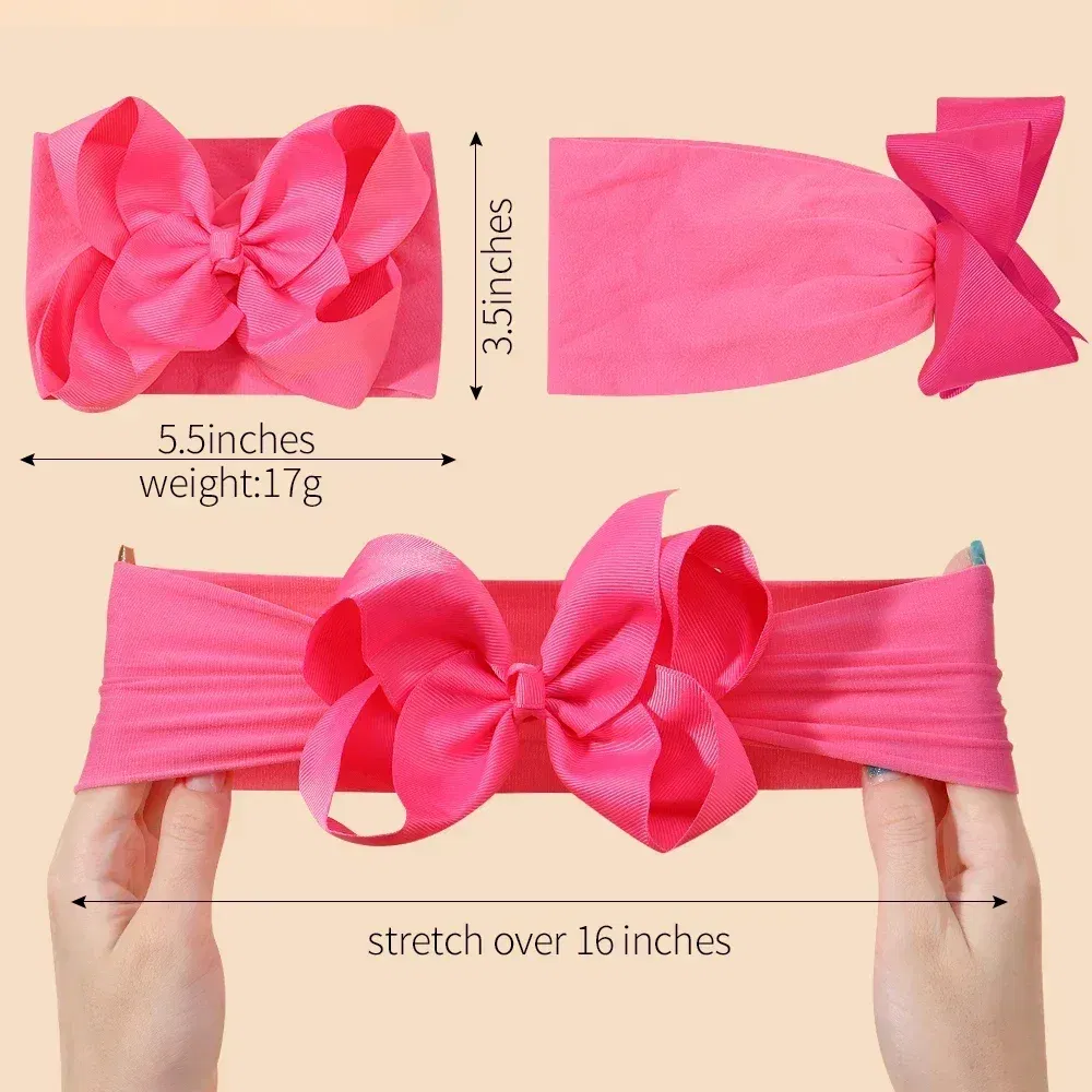 Color: Clear - 1pcs Baby Wide Ribbon Nylon Turban Girls Big Bows Hair Accessories Child Headband Elastic Hair Bands Ribbon Bows Infant Headwear