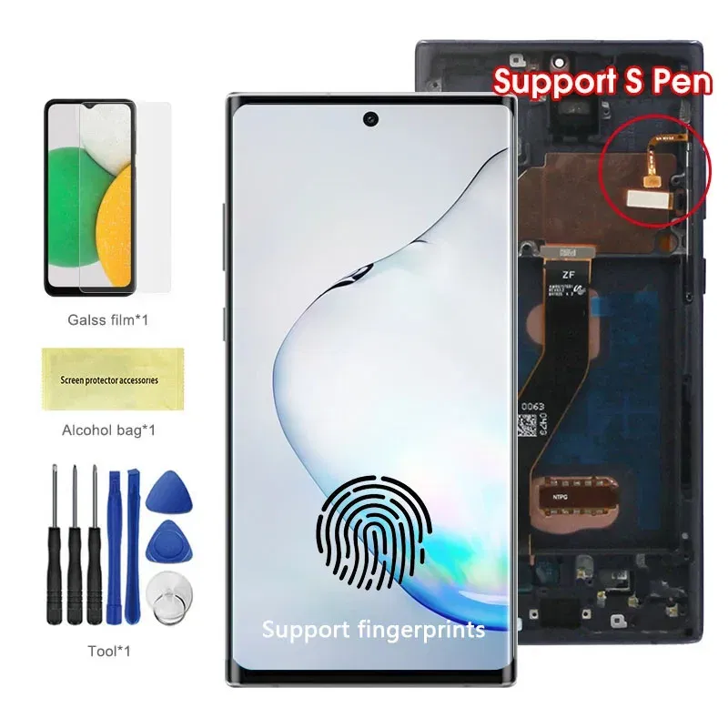 Color: Linen, Ships From: CHINA - Top AMOLED Note 10 Plus Screen for Samsung Galaxy Note10+ N975F Lcd Display Touch Screen Support S Pen Fingerprints with Frame