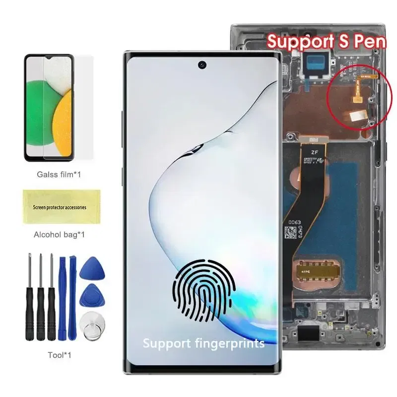 Color: Linen, Ships From: CHINA - Top AMOLED Note 10 Plus Screen for Samsung Galaxy Note10+ N975F Lcd Display Touch Screen Support S Pen Fingerprints with Frame