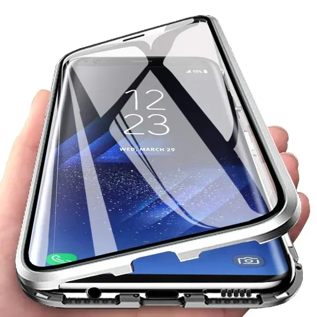 Color: Silver, Bundle: Case & Screen Protector, Material: Cotton - 360 Full Protection Metal Magnetic Case For Honor X9b X6 X8A 5G X9 4G X9A 5G Double-Sided Glass Transparent Cover Cases