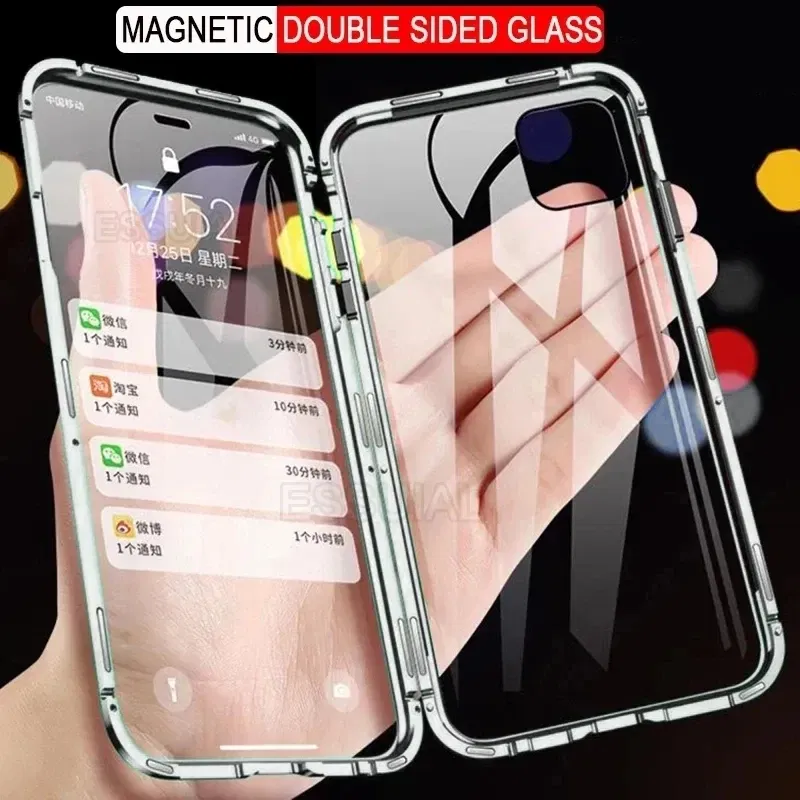 Color: Silver, Bundle: Case & Screen Protector, Material: Cotton - 360 Full Protection Metal Magnetic Case For Honor X9b X6 X8A 5G X9 4G X9A 5G Double-Sided Glass Transparent Cover Cases