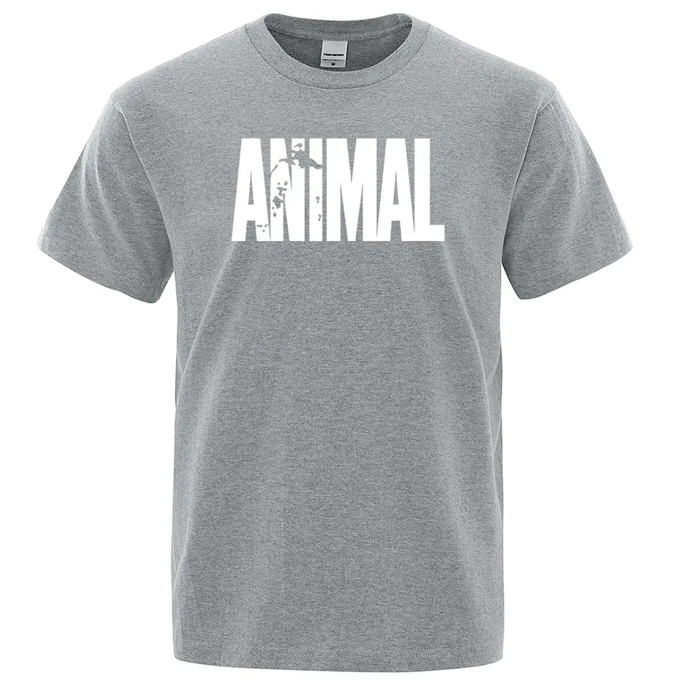 Color: Brown, Size: XXL - Fashion ANIMAL Letter Print Men T-Shirts Street Funny Short Sleeves Loose Oversized T Shirt O-Neck Breathable Cotton Clothing
