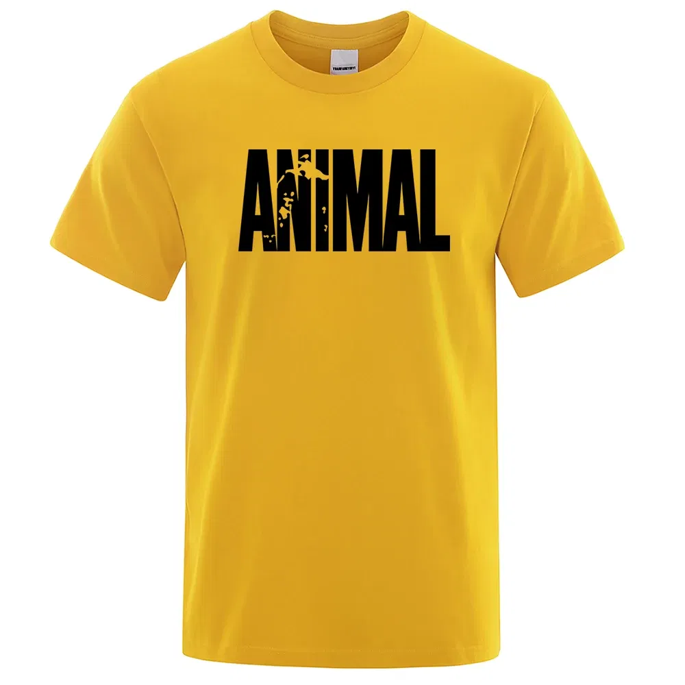 Color: Brown, Size: XXL - Fashion ANIMAL Letter Print Men T-Shirts Street Funny Short Sleeves Loose Oversized T Shirt O-Neck Breathable Cotton Clothing