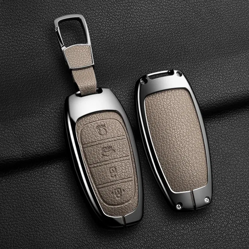 Color Name: ROYAL BLUE - New Auto Alloy Car Key Case Cover Fob for Hyundai Solaris Sonata Hybrid NEXO NX4 New Grand Santa Fe Tucson 2020-2024 Accessories