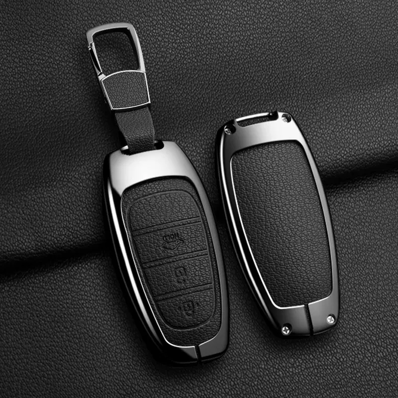 Color Name: ROYAL BLUE - New Auto Alloy Car Key Case Cover Fob for Hyundai Solaris Sonata Hybrid NEXO NX4 New Grand Santa Fe Tucson 2020-2024 Accessories
