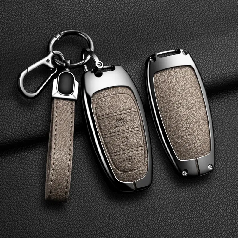 Color Name: ROYAL BLUE - New Auto Alloy Car Key Case Cover Fob for Hyundai Solaris Sonata Hybrid NEXO NX4 New Grand Santa Fe Tucson 2020-2024 Accessories