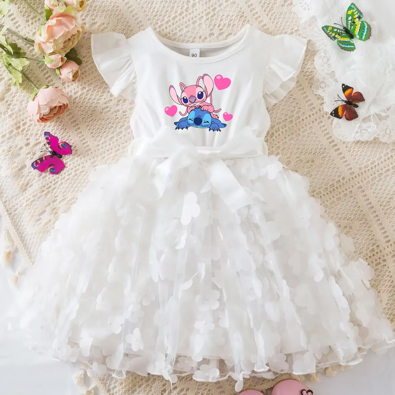 Color: DEEP BLUE, Size: XL - 3D Butterfly Cute Lilo Stitch Summer Dress for Kid's Casual Clothes Baby Girls Beautiful Princess Dress Party Dresses 2-6 Yrs