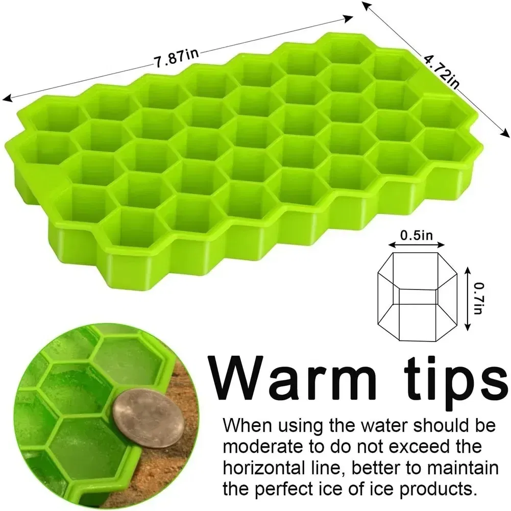 Color: Pink - 37 Cavity Honeycomb Ice Cube Trays Reusable Silicone Ice Cube Mold BPA Free Ice Maker with Removable Lids