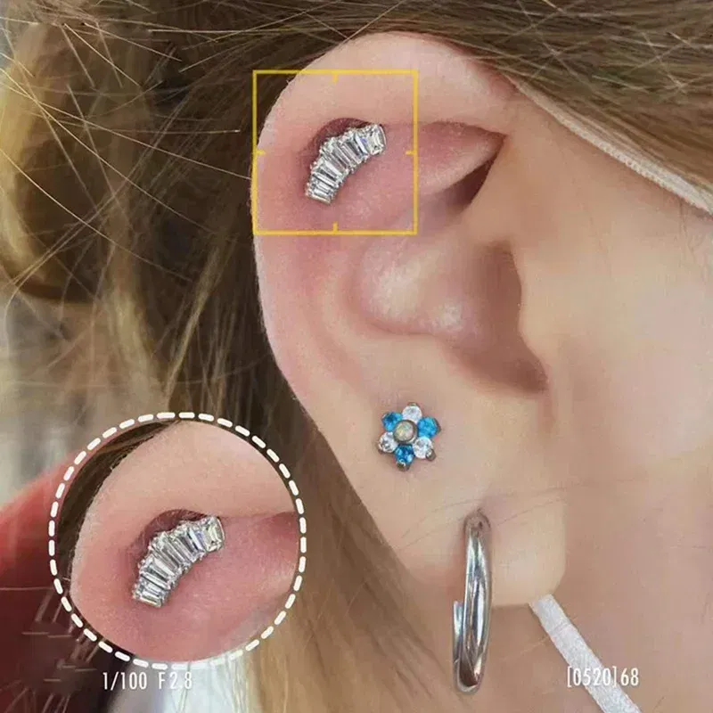 Metal color: RED, Main Stone Color: Pink, Ships From: CHINA - G23 Titanium Ear Studs 5 Oblong CZ Blaze Curve Top Threaded Labret PIERC Lip Stud Ear Cartilage Tragus Helix Piercing Jewelry