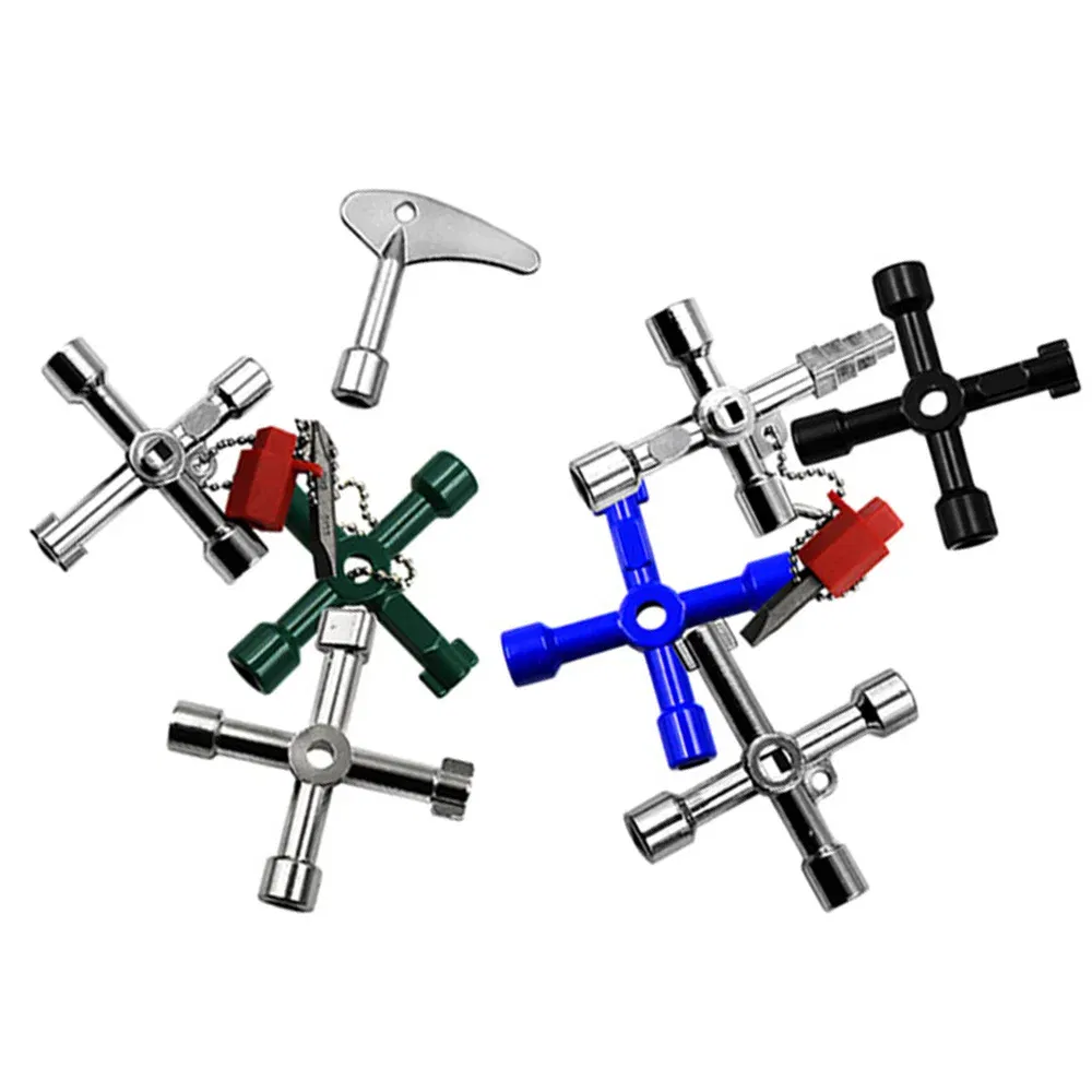 Color: Yellow - Electric Cabinet Car Elevator Cross Key Wrench Water Meter Valve Key Internal Triangle Wrench Multi-purpose Tool Portable