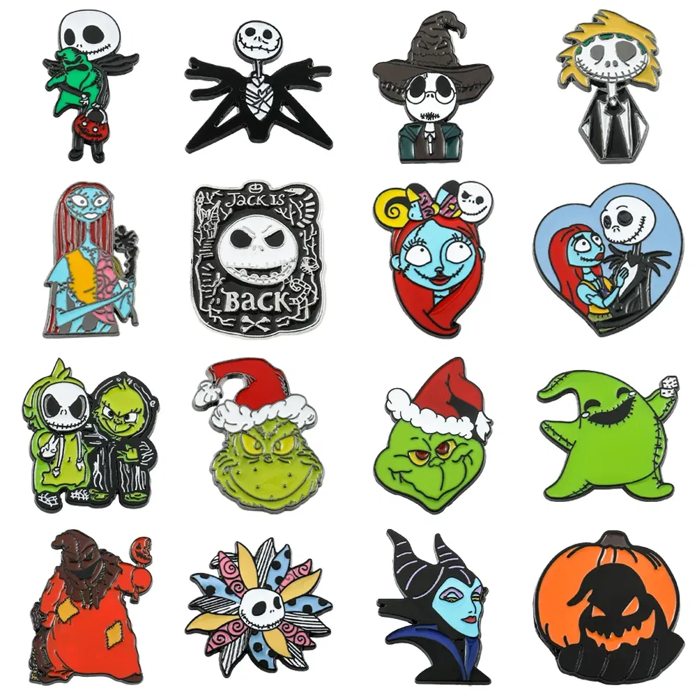 Metal color: Light Yellow Color, Ships From: CHINA - Disney The Nightmare Before Christmas Enamel Pin Cartoon Figure Sally Jack Skellington Metal Badge Brooch Kawaii Accessories
