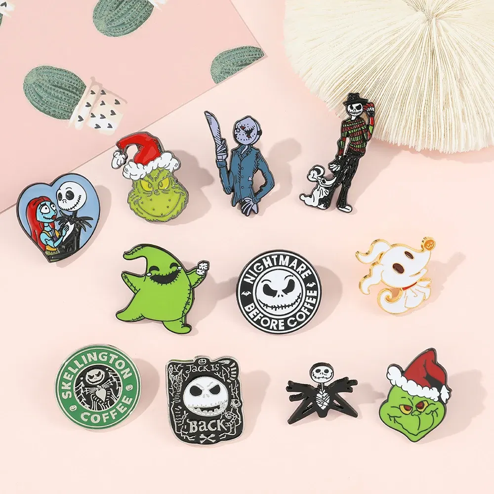 Metal color: Light Yellow Color, Ships From: CHINA - Disney The Nightmare Before Christmas Enamel Pin Cartoon Figure Sally Jack Skellington Metal Badge Brooch Kawaii Accessories