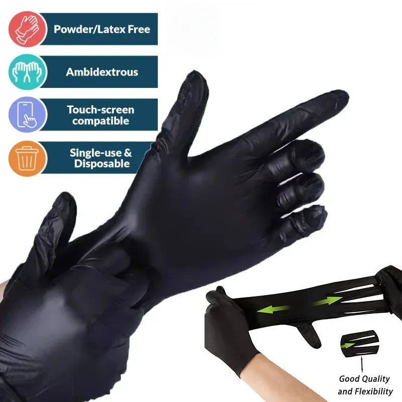Color: Yellow, Size: L - 20/50/100PCS Disposable Black Nitrile Gloves for Household Use Latex Free Powder Free Cleaning Gloves Tattoo  Hairdressing Tools