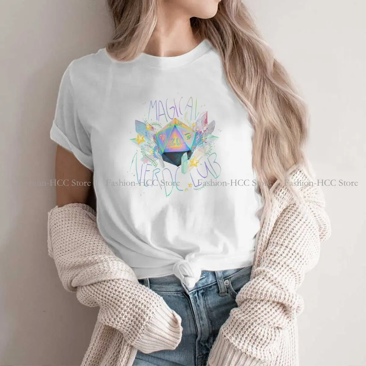 Color: WHITE, Size: M - Magical Nerd Club Style Polyester TShirt DND Game Comfortable Creative Gift Idea T Shirt Stuff