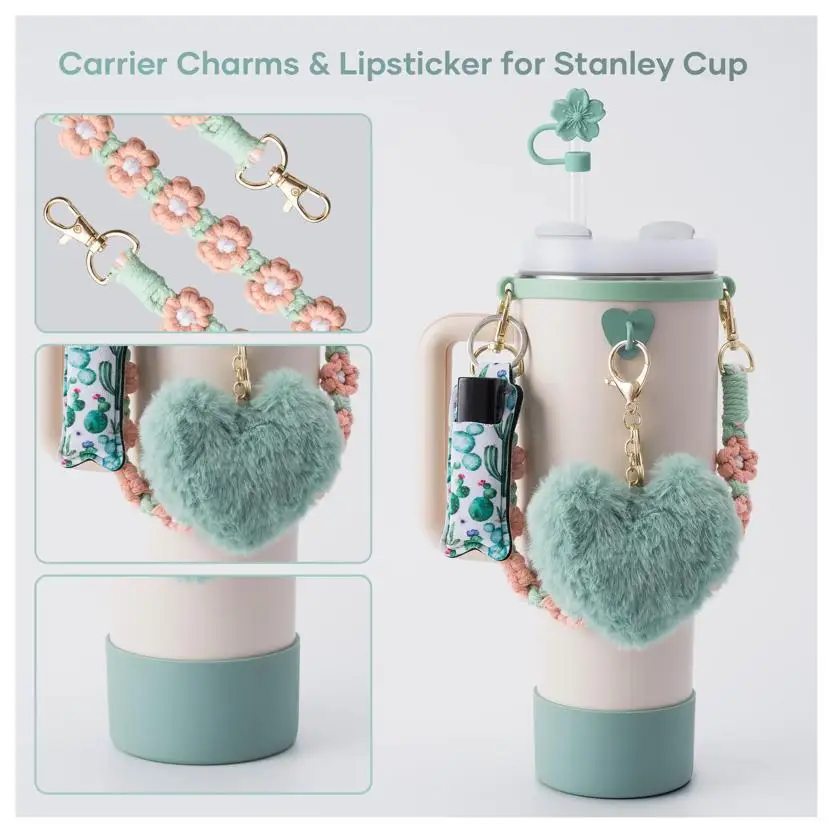 Color: Dark Khaki, Ships From: CHINA - ins antislip straw cap case Charm chain pendant lot Accessories Initial Keychain Handle for Stanley cup bottle Tumbler for Women