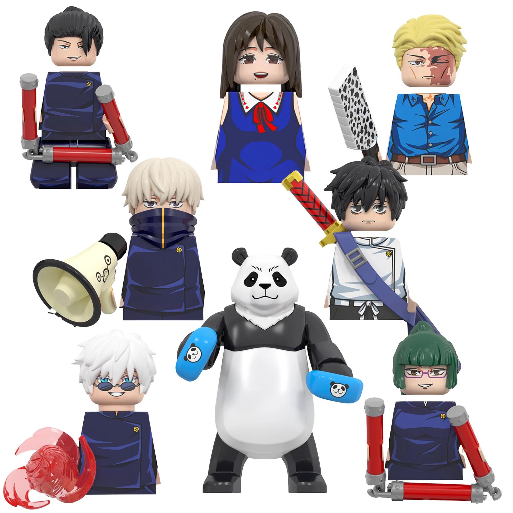 Color: Black - Anime Jujutsu Kaisen JJK Gojo Satoru Riko Orimoto Okkotsu Yuta Nanami Panda Building Blocks Figures Toys WM6139 WM6140 WM6149