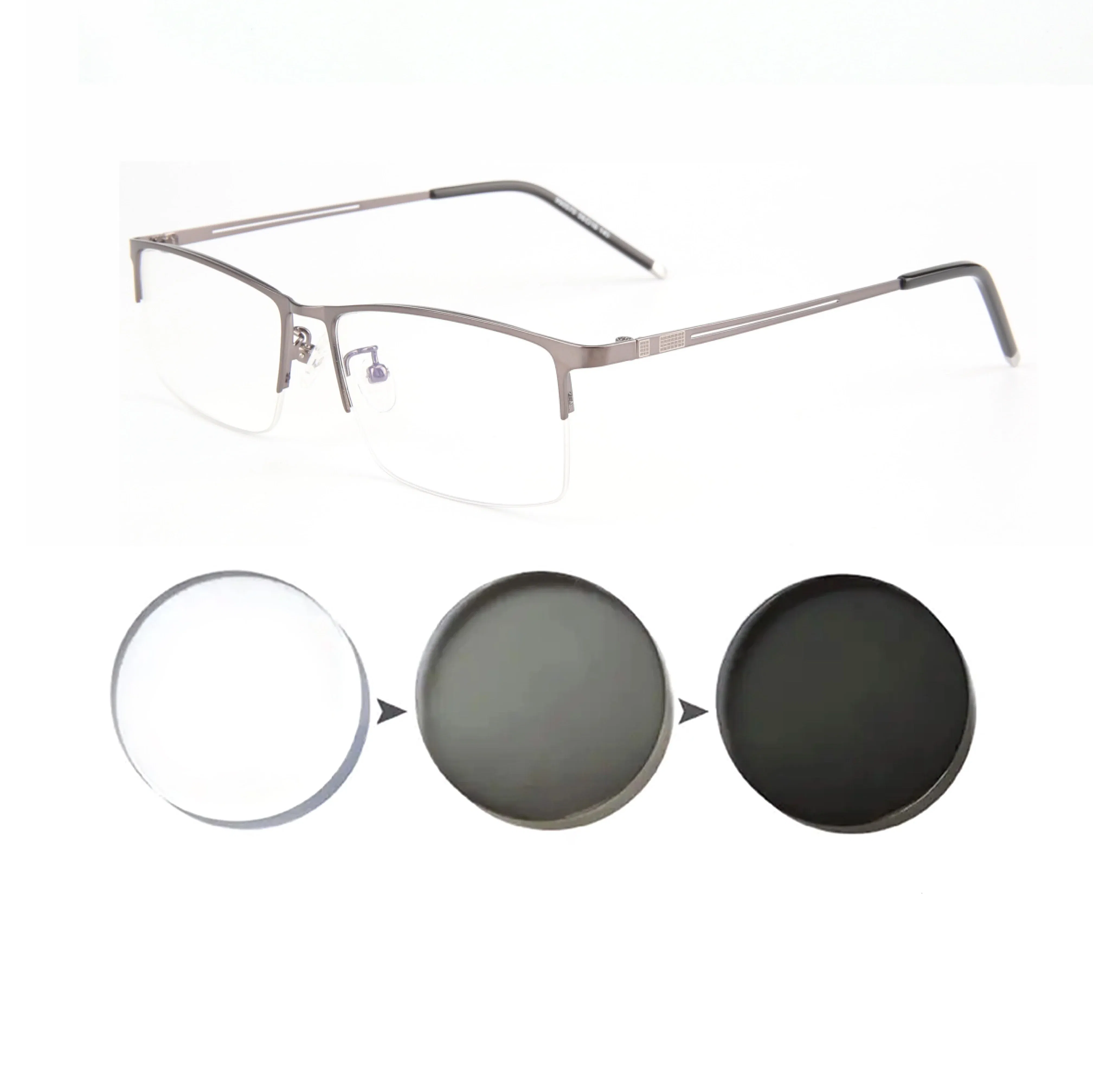 Frame Color: green, Eye Prescription: +375 - Sun Photochromic Finished Myopia Glasses Women Men Metal Half Frame Chameleon Short-sight Eyewear0 -0.5 -0.75 -1.0  To -6.0