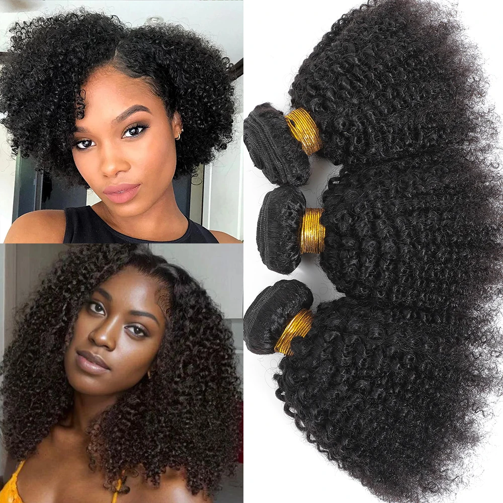 Color: Natural Color, Stretched Length: 18inches - Brazilian Afro Kinky Curly Human Hair Bundles 4b 4c Afro kinky Bulk Human Hair Weave Bundle Deal Hair Extensions Wholesale