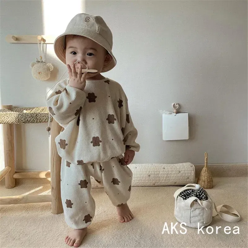 Color: Khaki, Kid Size: 18M, Ships From: CHINA - Baby Fall Clothes Girl Boy Cotton Long Sleeve Sweater and Pant Set Toddler Casual Cartoon Bear Pullover Top SweatPant Tracksuit