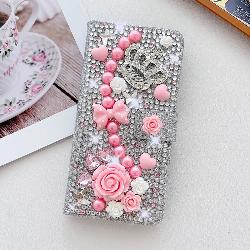 Color: Silver, Material: Neoprene - Wallet Glitter Case For Samsung Galaxy S24 FE S23 Ultra S22 Plus S21 S20 A13 A14 A15 A16 A53 A54 A55 A34 Flip Luxury Leather