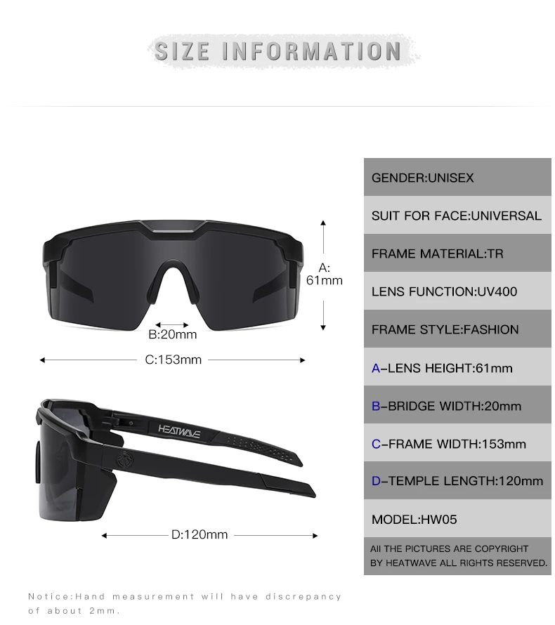 Lenses Color: GRAY, Frame Color: BROWN - NEW High quality luxury Heat Wave brand sunglasses square Conjoined lens cycling Women men sun glasses UV400