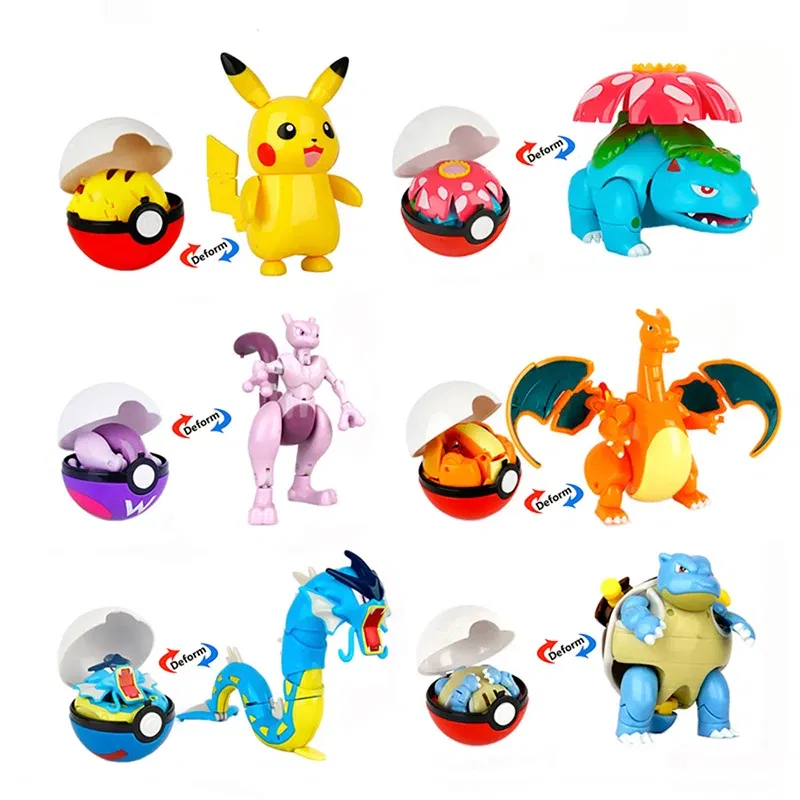 Color: WHITE - High Quality Pokemon Ball Deformation Toy Pikachu Mewtwo Gyarados Pocket Monster Pokeball Pokemon Action Figure Children Toy Gif