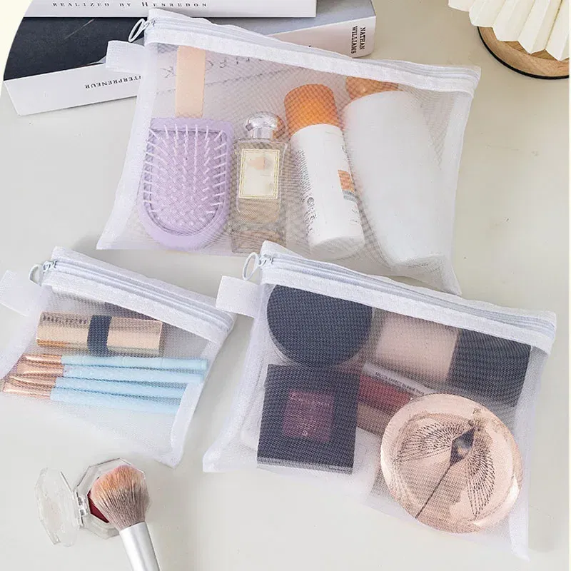 Color: SKY BLUE - Fashion Small Large Black Organizer Toiletry and Makeup Pouch Transparent Mesh Zipper Cosmetic Bag Women Necessary Organizer