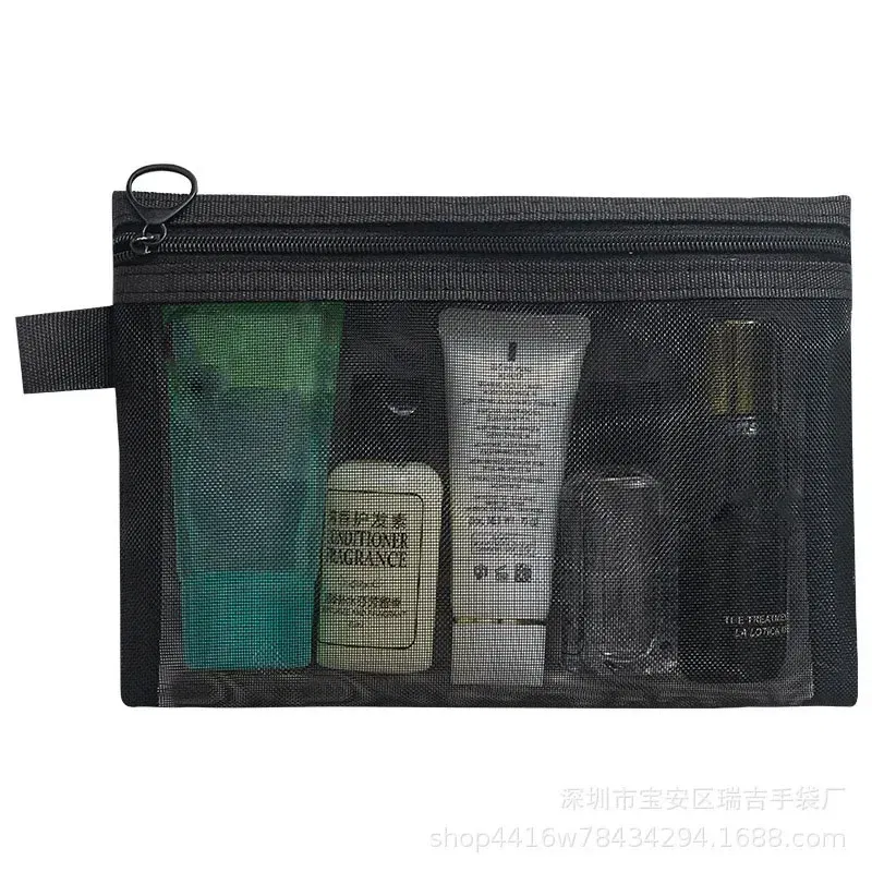 Color: SKY BLUE - Fashion Small Large Black Organizer Toiletry and Makeup Pouch Transparent Mesh Zipper Cosmetic Bag Women Necessary Organizer