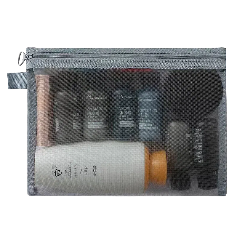 Color: SKY BLUE - Fashion Small Large Black Organizer Toiletry and Makeup Pouch Transparent Mesh Zipper Cosmetic Bag Women Necessary Organizer