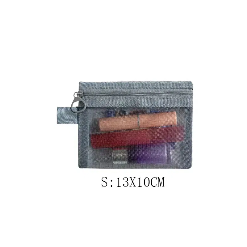Color: SKY BLUE - Fashion Small Large Black Organizer Toiletry and Makeup Pouch Transparent Mesh Zipper Cosmetic Bag Women Necessary Organizer