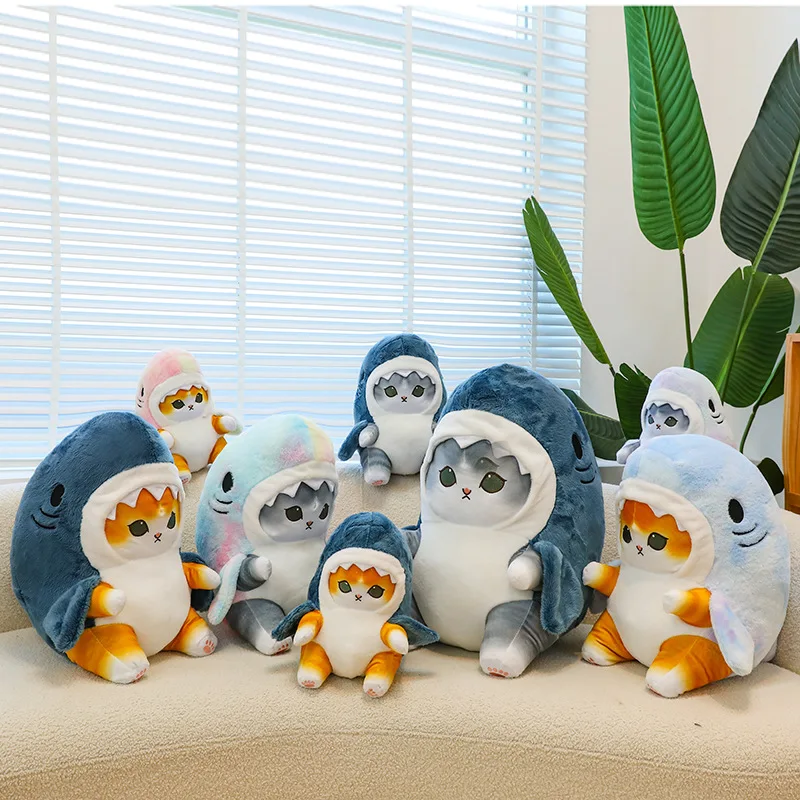 Color: FireBrick, Height: 0-10cm - Funny Shark Cat Transformed Cat Doll Plush Toy for Kids, Kawaii Girl Rag Doll, Children's Pillow, Creative Gift, New Product