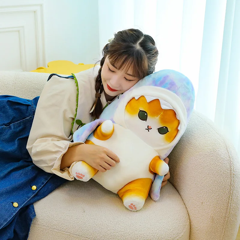 Color: FireBrick, Height: 0-10cm - Funny Shark Cat Transformed Cat Doll Plush Toy for Kids, Kawaii Girl Rag Doll, Children's Pillow, Creative Gift, New Product