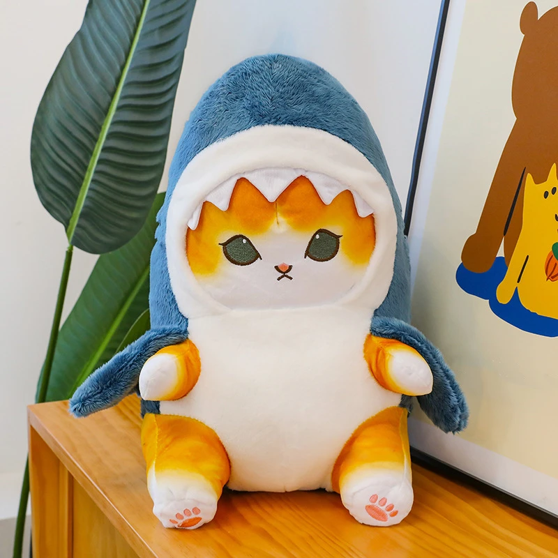 Color: FireBrick, Height: 0-10cm - Funny Shark Cat Transformed Cat Doll Plush Toy for Kids, Kawaii Girl Rag Doll, Children's Pillow, Creative Gift, New Product