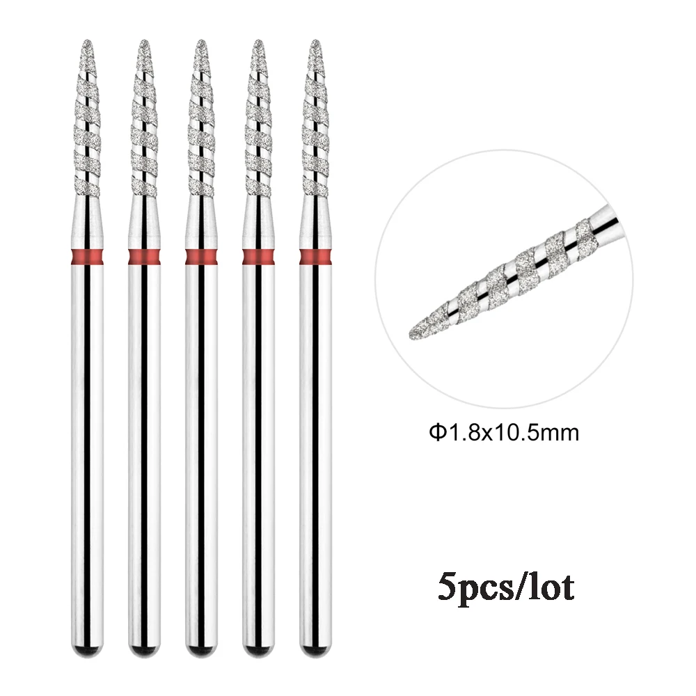 Color: Dark green - 5Pcs/lot Diamond Nail Bits Tornado Flame Cuticle Drill Bit Pro Russian Electric File Bits for Nail Manicure and Pedicure 3/32''