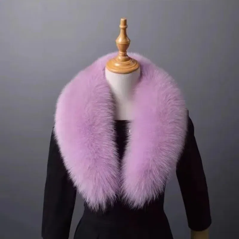 Color: Light purple, Size: XS?€old?‰ - Winter Real Fox Fur Collar Woman Furry Natural Raccoon Fur Scarf Shawls Luxury Neck Warmer Wraps For Coat Fur Scarves Large Size