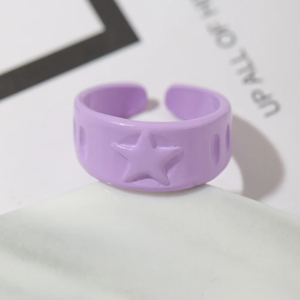 Main Stone Color: Silver - New Creative Design Five-Pointed Star Simple Geometry Color Wide Ring For Woman Simple Personality Trend Temperament Rings