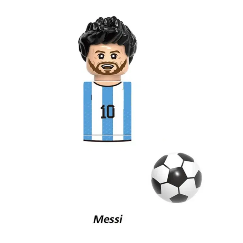 Color: Dark Grey - 1-16PCS Messi Ronaldo Neymar Lewandowski Soccer World Famous Football Players Figurine Mini Action Building Block Toy Kids Gifts