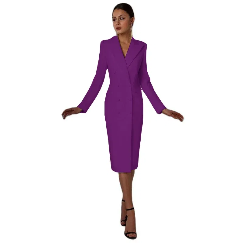 Color: PURPLE, Size: XXXL - Women's Suit Long Blazer Double Breasted Jacket White Tuxedo Party Point Lapel Clothes спор?‚ивн?‹й кос?‚юм ?¶?µнск