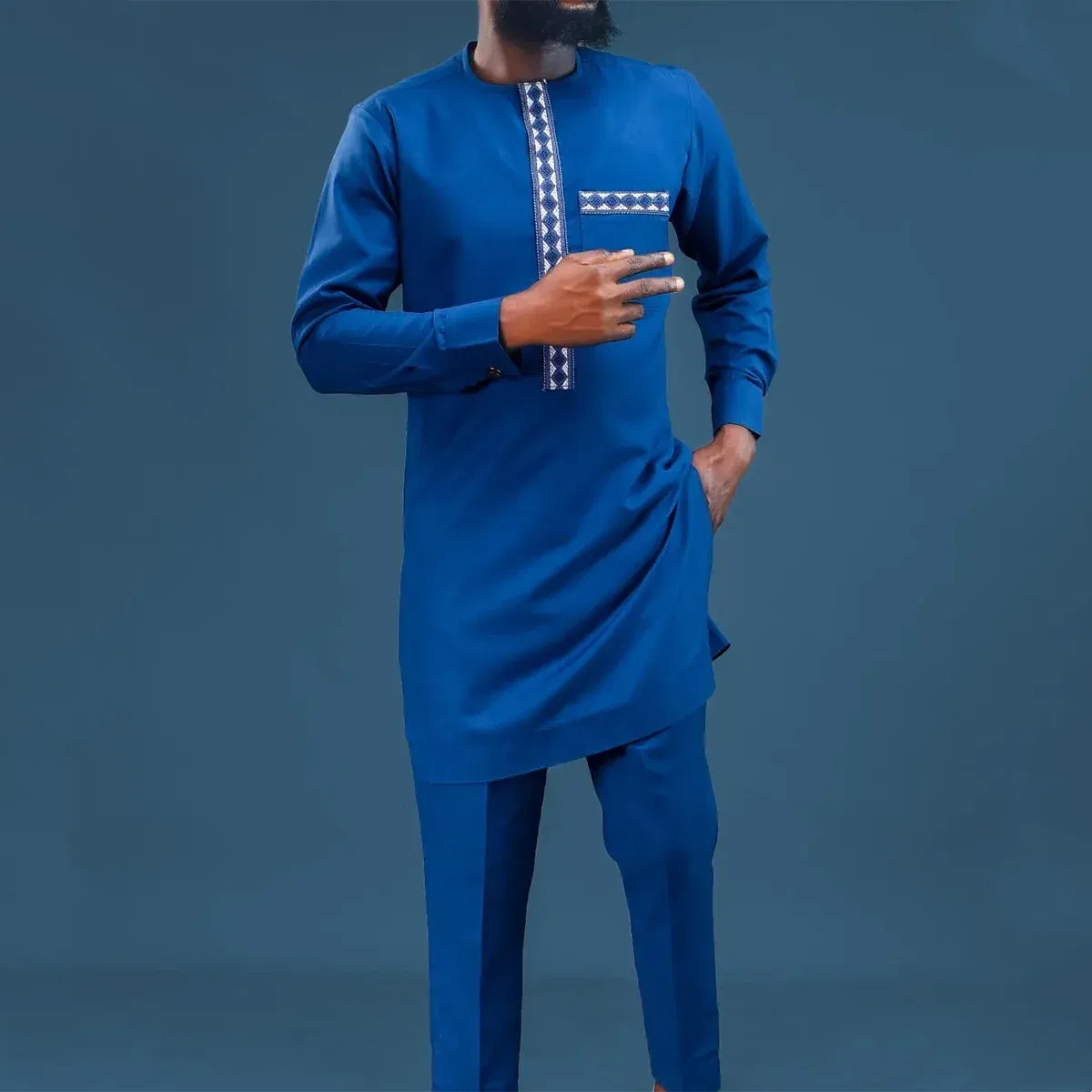 Color: Dark Grey, Size: XXL - New Men's Tenos Wedding 2-Piece Suit Waist Pants Shirt Solid Color Panel Long Sleeve Party African Ethnic Style Clothing (M-4XL)