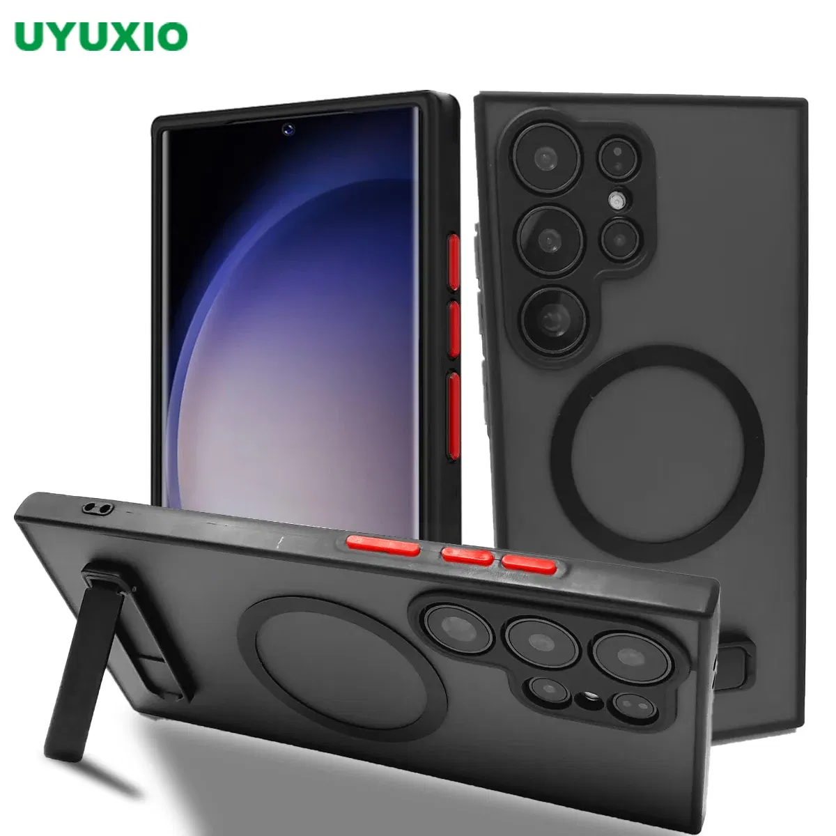 Color: Beige, Material: Denim - UYUXIO Translucent Magnetic Mobile Phone Case with Kickstand for Samsung Galaxy S25 Ultra S24 S23 FE S22 Plus Slim Stand Cover