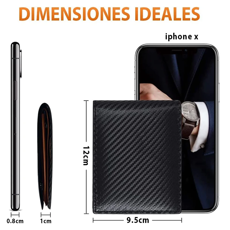 Double Fold Men's Wallet Slim Minimalist RFID Blocking Multiple Cards Leather Zipper Wallet with 2 ID Windows for Men