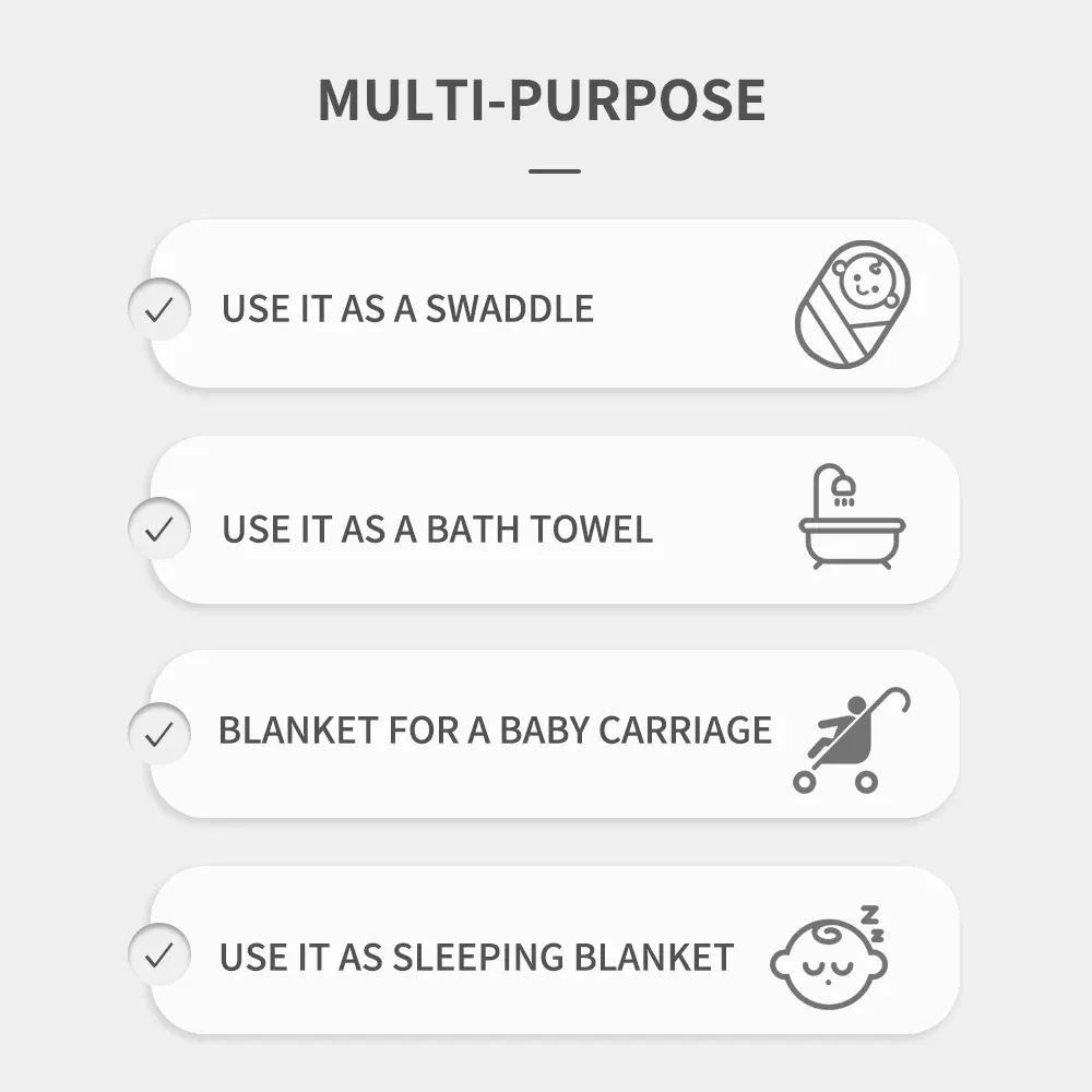 Color: GRAY, Size: Option 1 - Happyflute 120*110cm Soft Muslin Bamboo Cotton Baby Wrap Animal Pattern Travel Newborn Multi-function Swaddle Sleeping Blanket