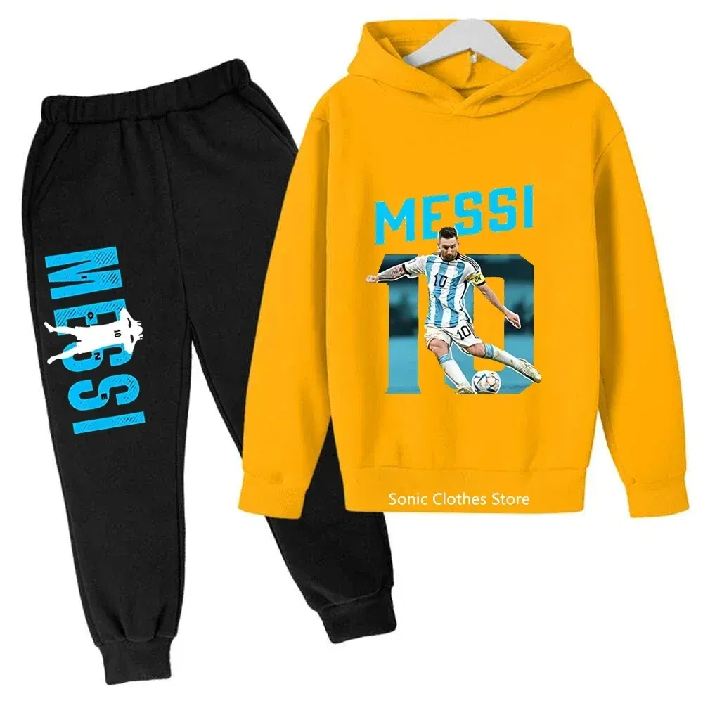 Color: Gold, Kid Size: 4 - messi avatar printed children's clothing children's autumn and winter hoodies pants 2-piece casual boys and girls suits