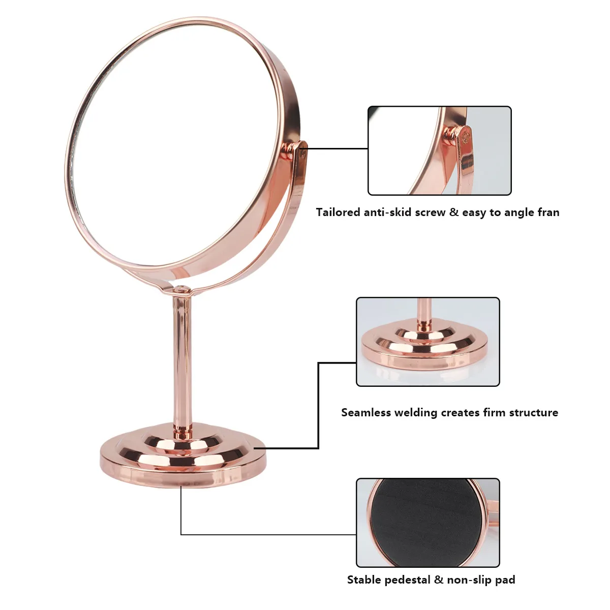 Color: GRAY - 3/4/5in Double-Side Makeup Mirror With 2X Magnification Clear Reflection And Easy To Carry Desktop Vanity Mirror With Stand