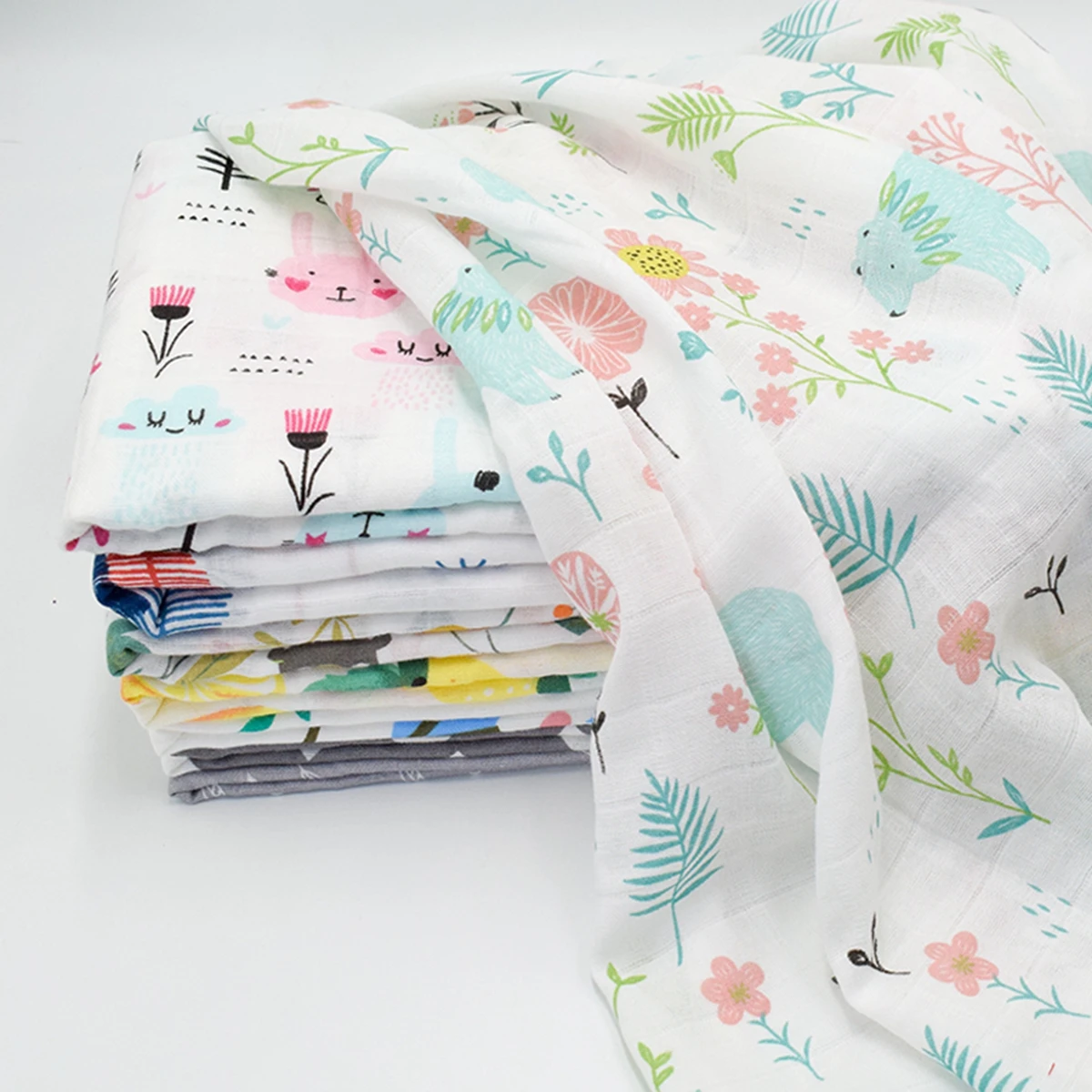 Color: Red - 1Pc Muslin 100% Cotton Baby Swaddles Soft Newborn Wrap INS Style Infant Blankets 120*110CM