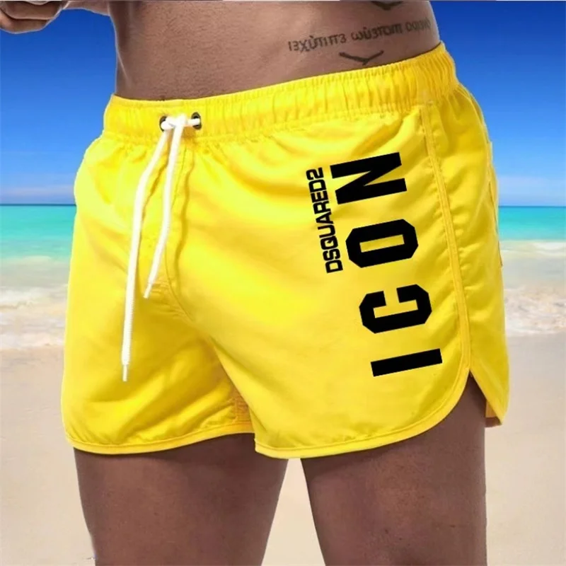 Color: Yellow, Size: L - Summer men's luxury beach pants clothing quick dry gym jogging sexy shorts vacation casual swimming trunks