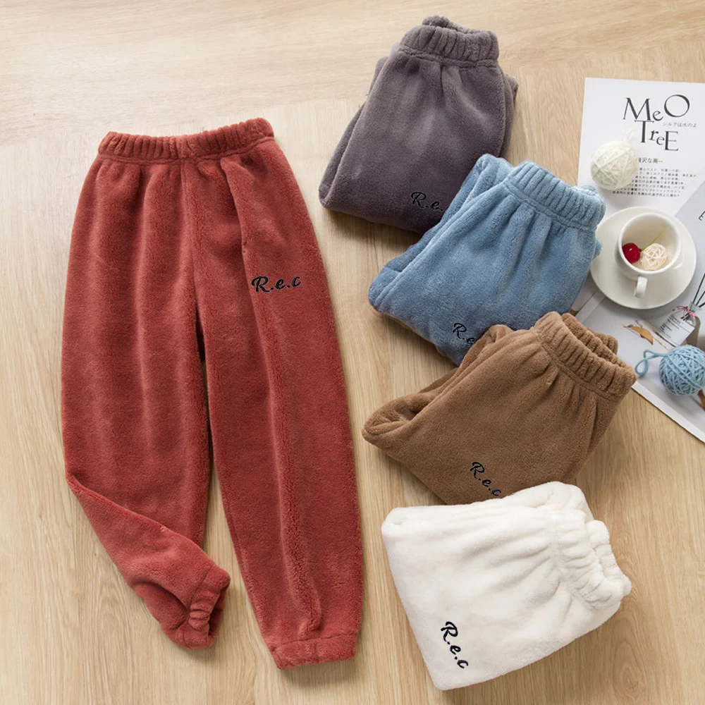 Color: Brown, Kid Size: 7 - Children Thicken Fleece Pants Boys and Girls Solid Letter Embroidery Sports Casual Kids Clothes Warm Leggings Clothing Winter